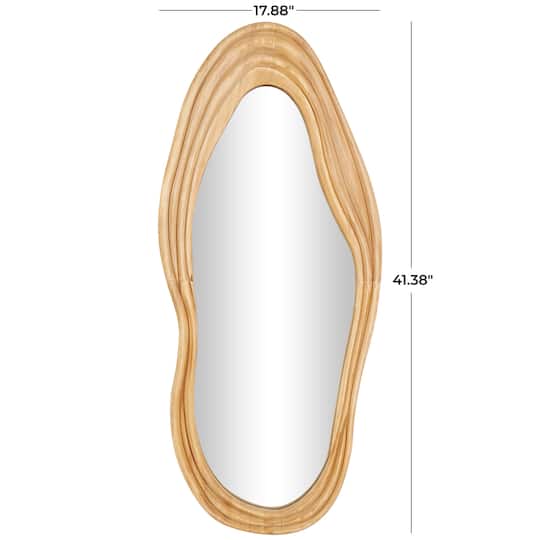 41" Brown Wood Abstract Wavy Wall Mirror with Dimensional Carved Frame